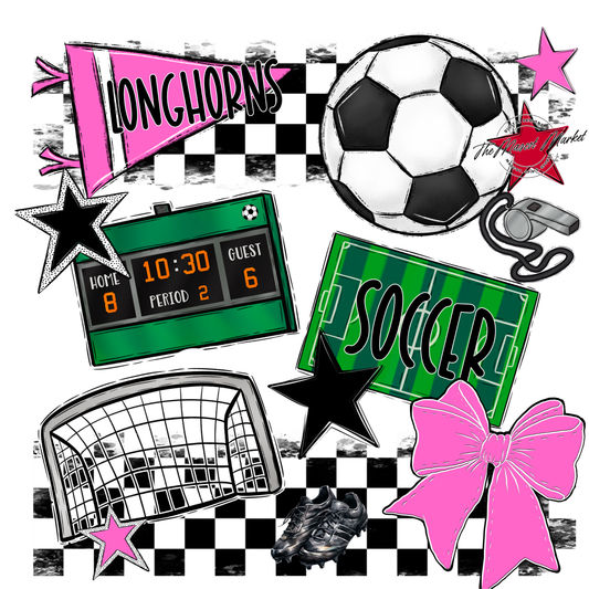 Longhorns Checkers Soccer Spirit Design-Baby Pink