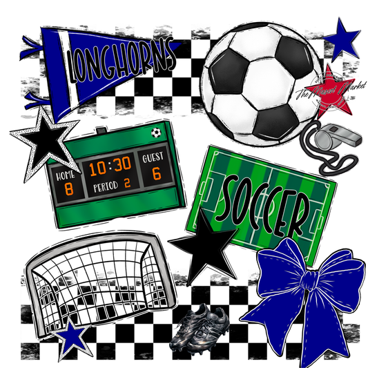 Longhorns Checkers Soccer Spirit Design-Blue