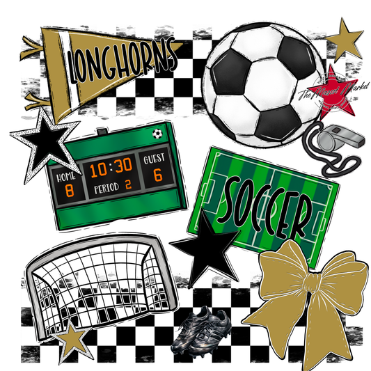 Longhorns Checkers Soccer Spirit Design-Gold