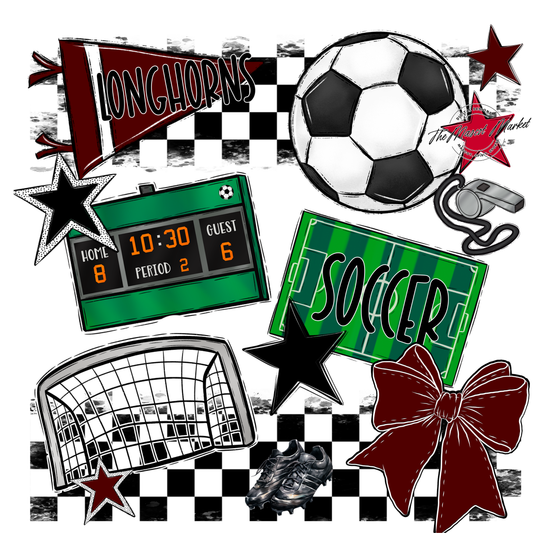 Longhorns Checkers Soccer Spirit Design-Maroon