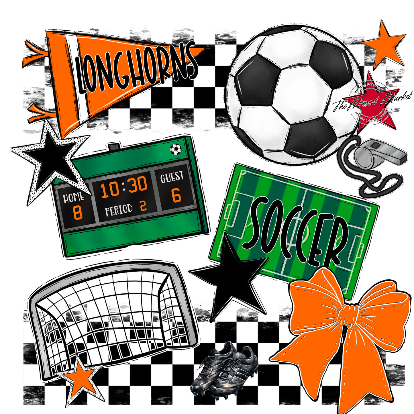 Longhorns Checkers Soccer Spirit Design-Orange