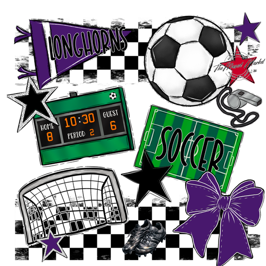 Longhorns Checkers Soccer Spirit Design-Purple