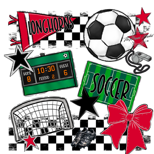Longhorns Checkers Soccer Spirit Design-Red