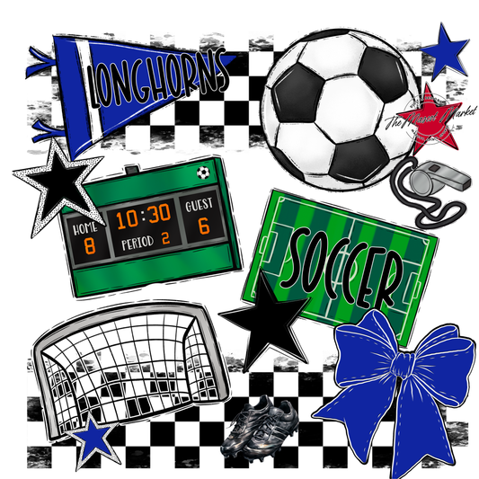 Longhorns Checkers Soccer Spirit Design-Royal Blue