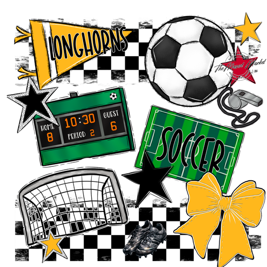 Longhorns Checkers Soccer Spirit Design-Yellow