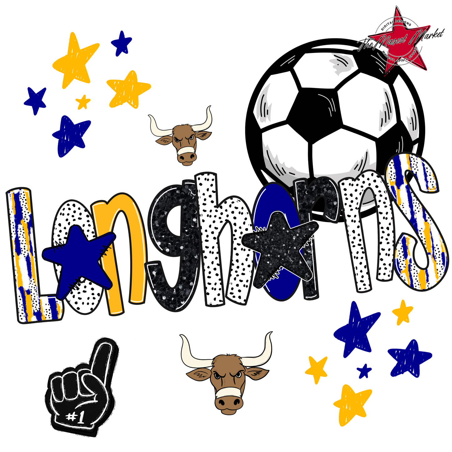 Longhorns Soccer Scrape-Blue-Yellow