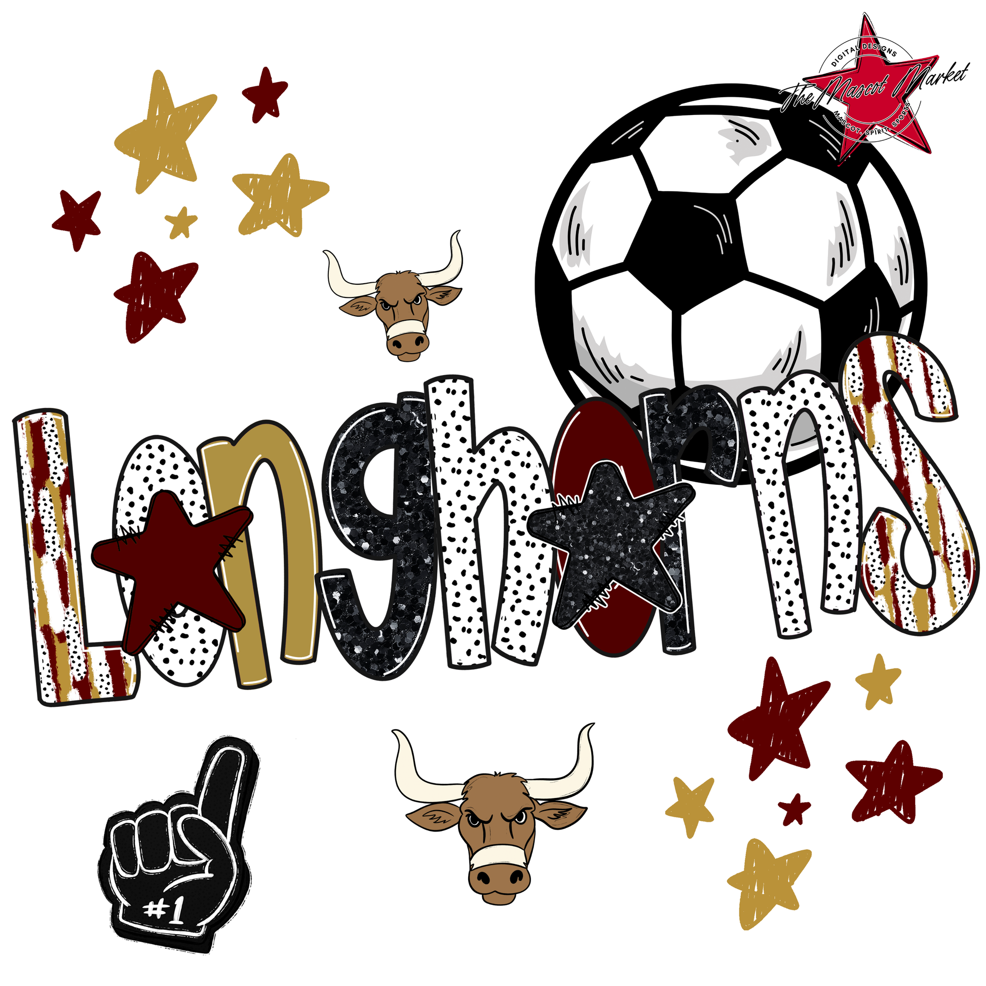 Longhorns Soccer Scrape-Maroon-Gold