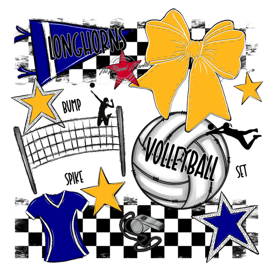 Longhorns Checkers Volleyball Spirit Design-Blue-Yellow