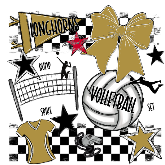 Longhorns Checkers Volleyball Spirit Design-Gold