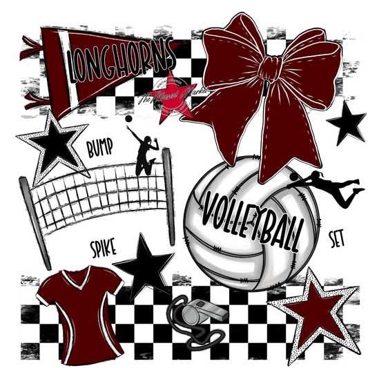Longhorns Checkers Volleyball Spirit Design-Maroon