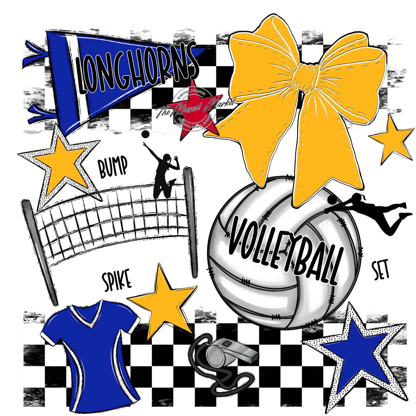 Longhorns Checkers Volleyball Spirit Design-Royal Blue