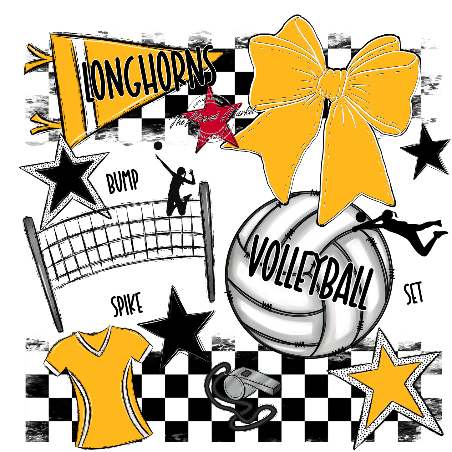Longhorns Checkers Volleyball Spirit Design-Yellow