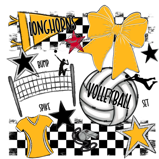 Longhorns Checkers Volleyball Spirit Design-Yellow