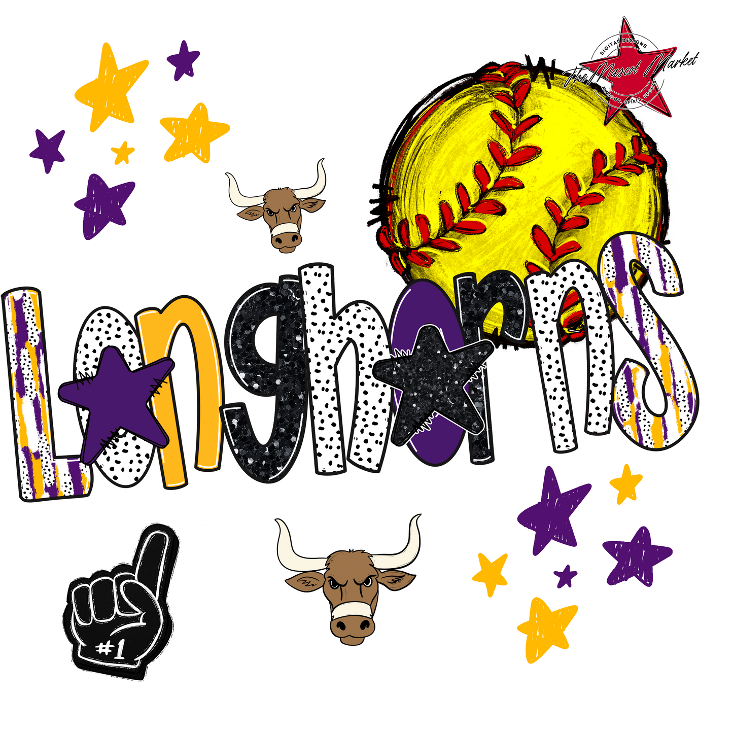 Longhorns Softball Scrape-Purple-Yellow