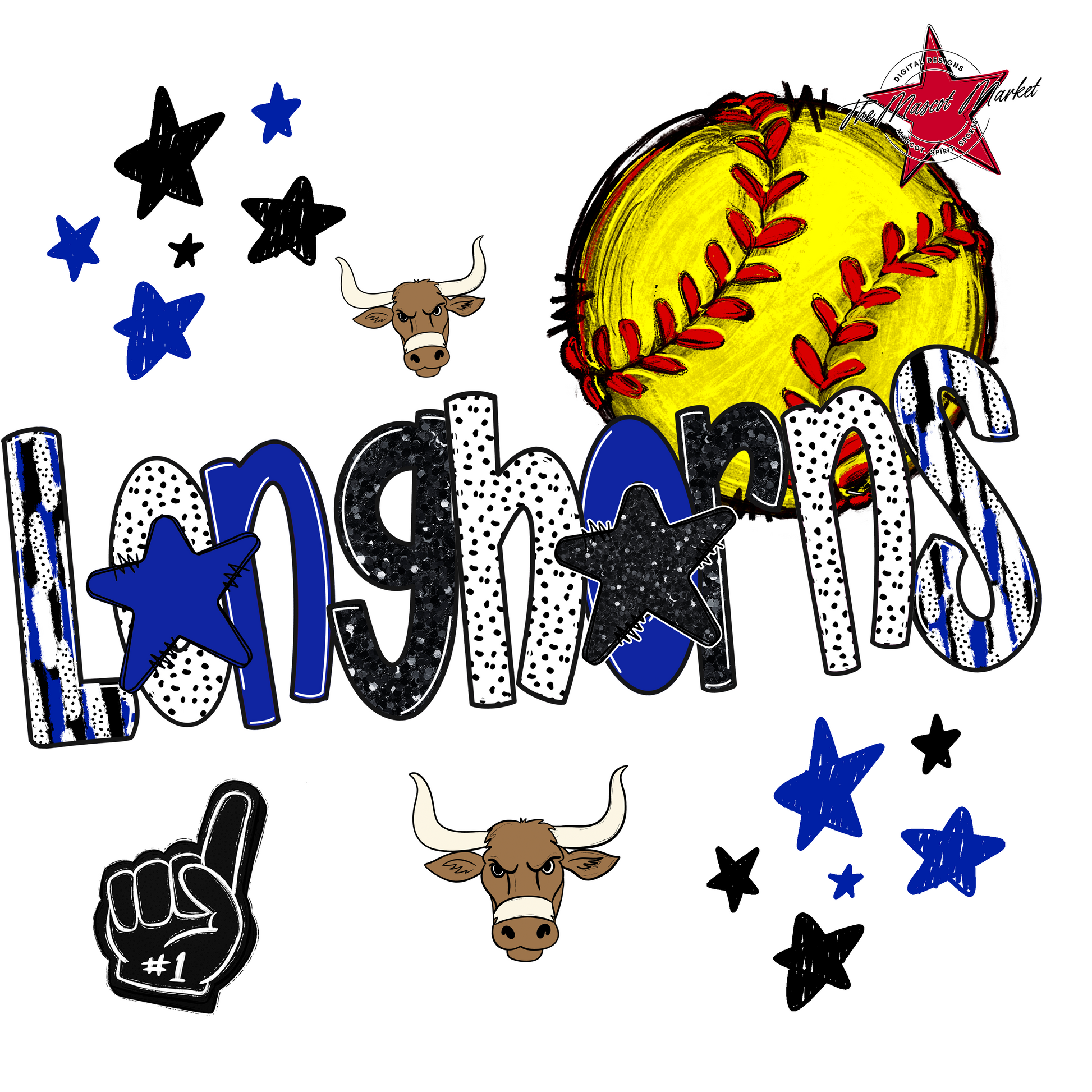 Longhorns Softball Scrape-Royal Blue