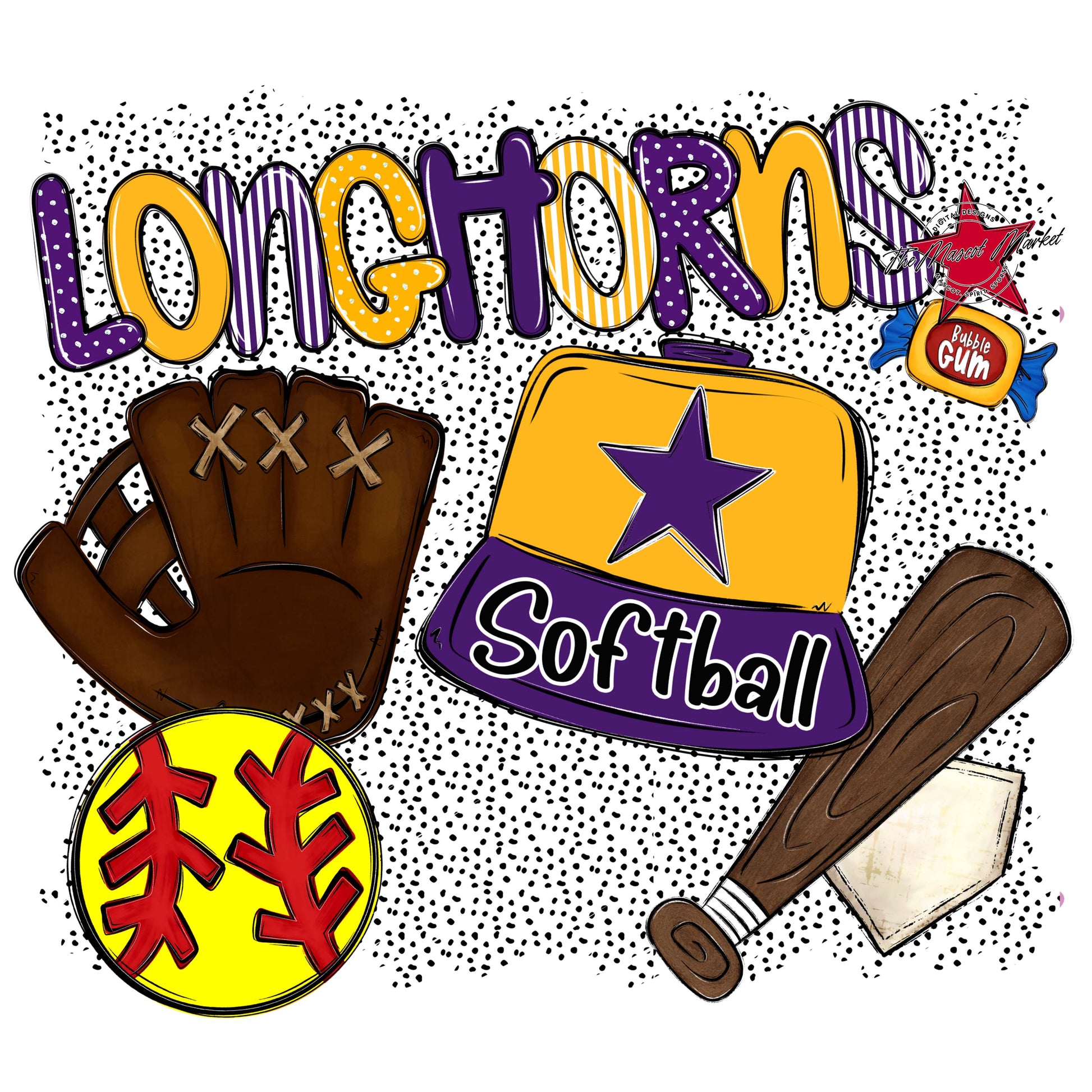 Longhorns Softball Spirit-Purple & Yellow