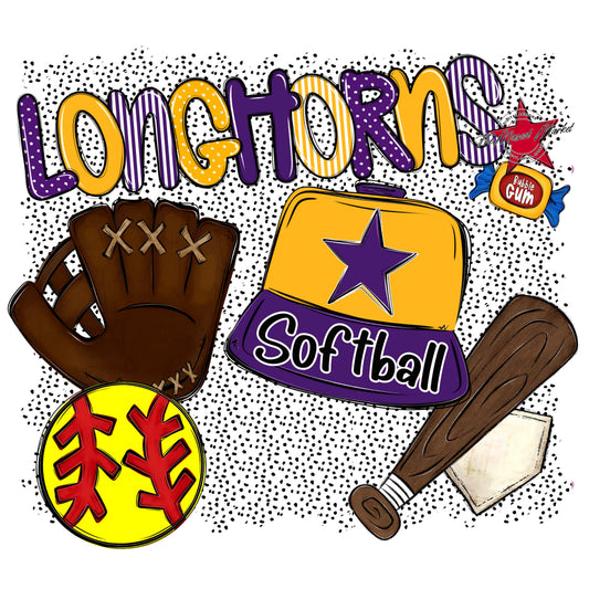 Longhorns Softball Spirit-Purple & Yellow