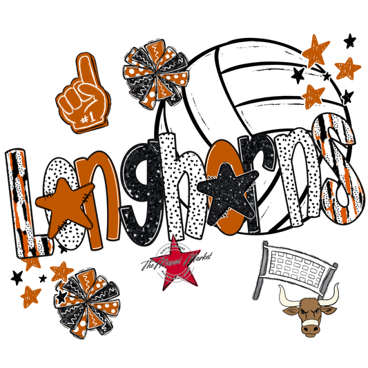 Longhorns Volleyball Scrape-Burnt Orange