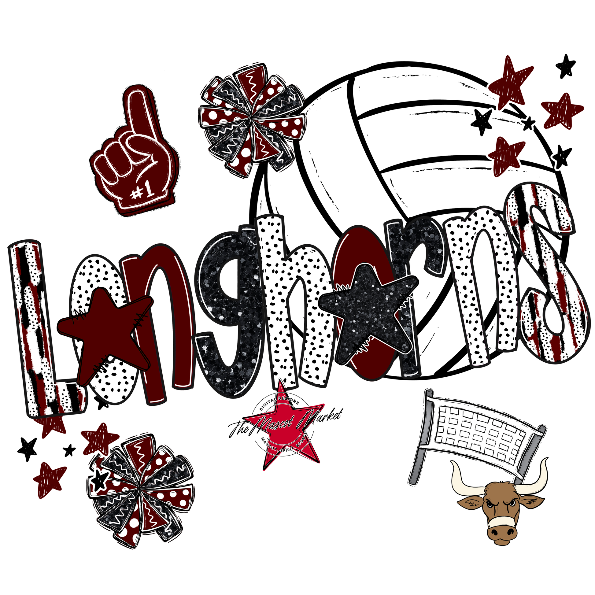 Longhorns Volleyball Scrape-Maroon