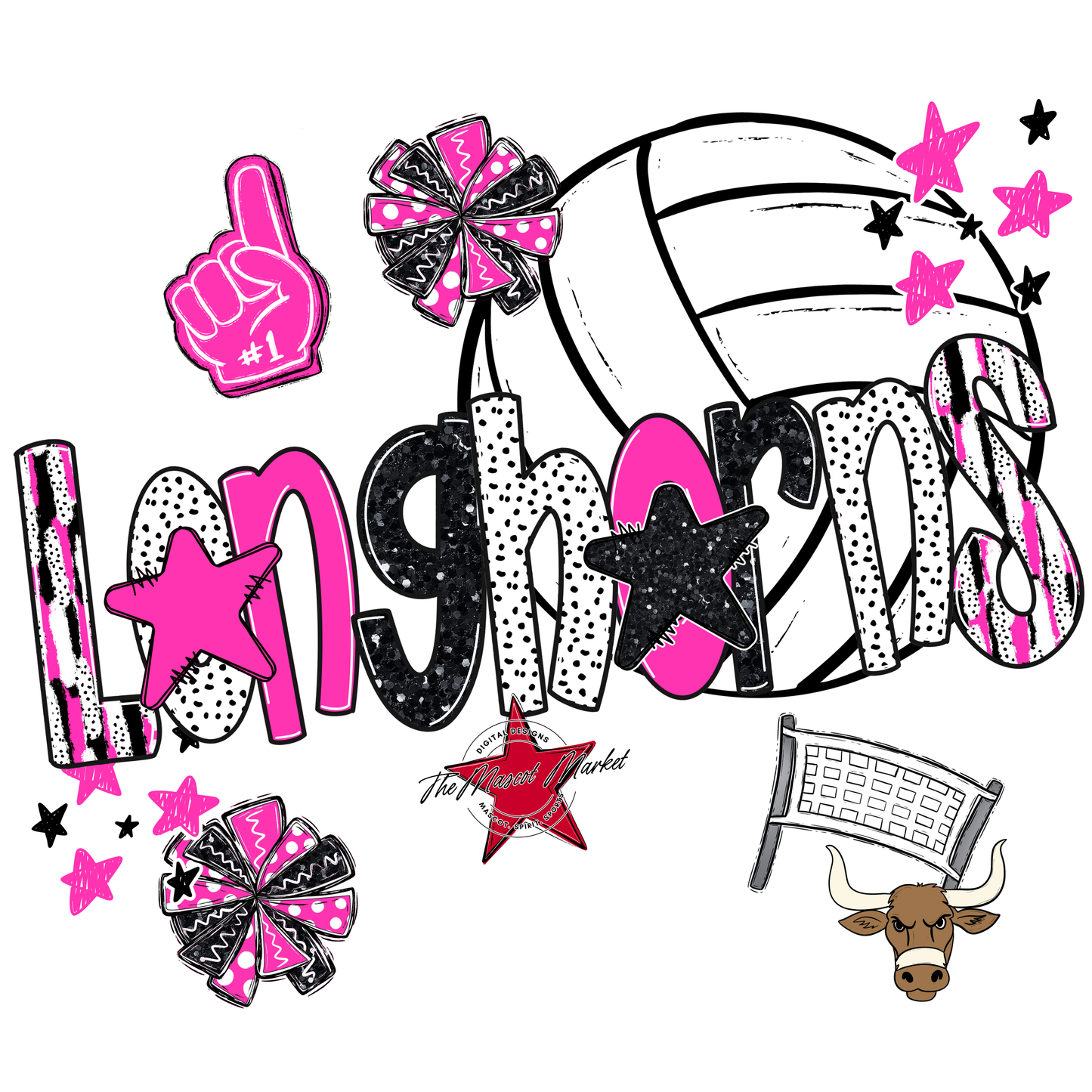 Longhorns Volleyball Scrape-Pink