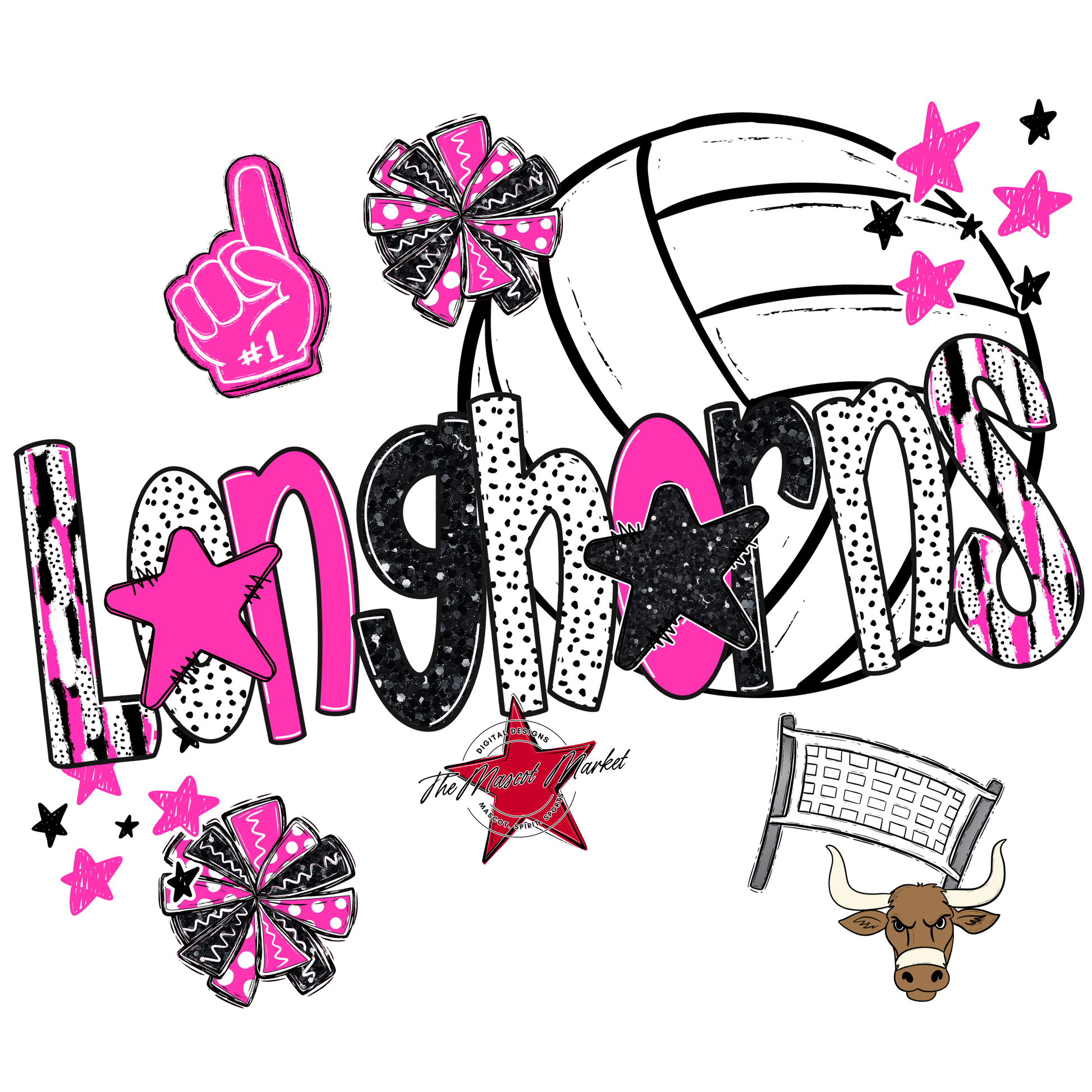 Longhorns Volleyball Scrape-Pink
