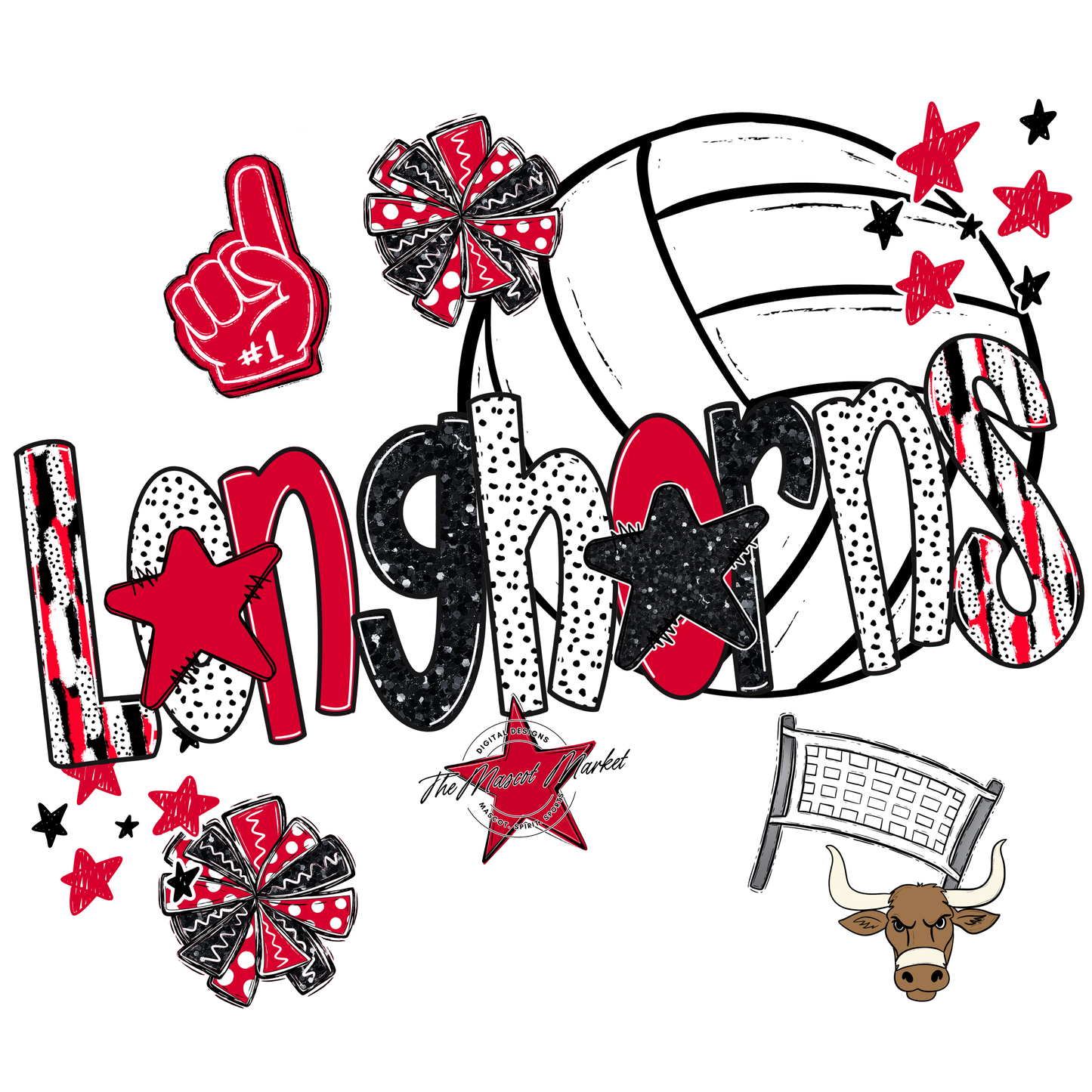 Longhorns Volleyball Scrape-Red