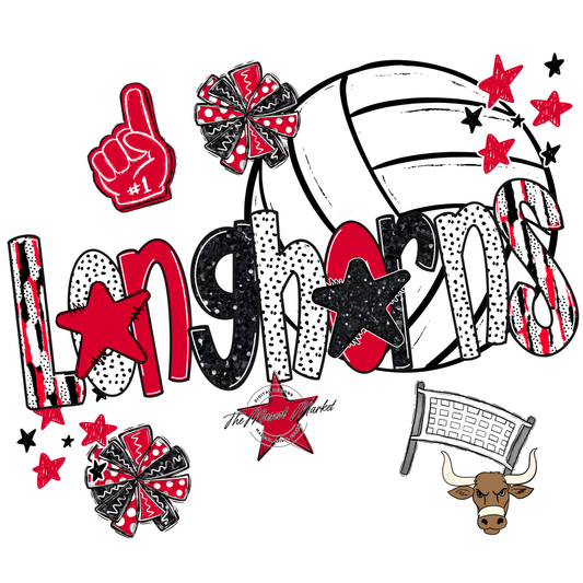 Longhorns Volleyball Scrape-Red