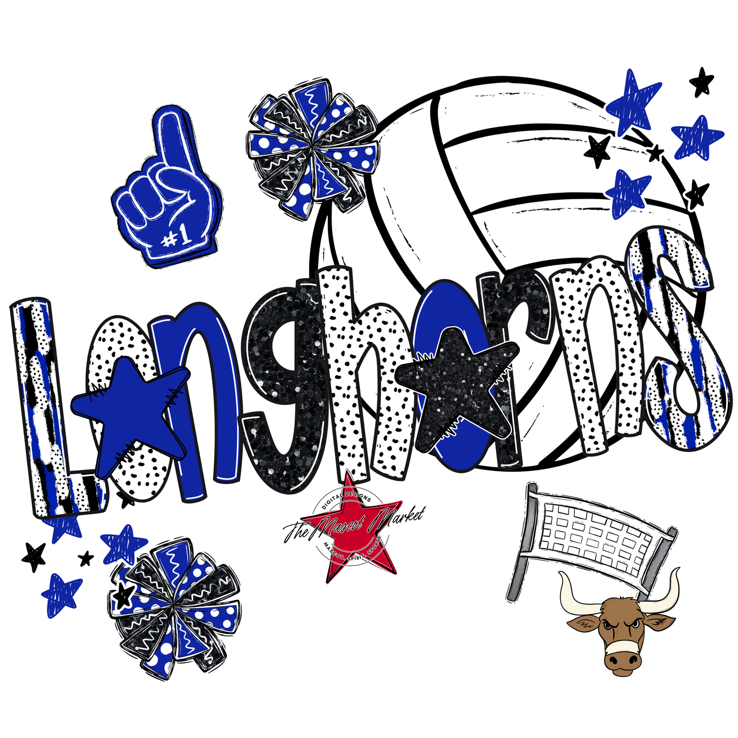 Longhorns Volleyball Scrape-Royal Blue