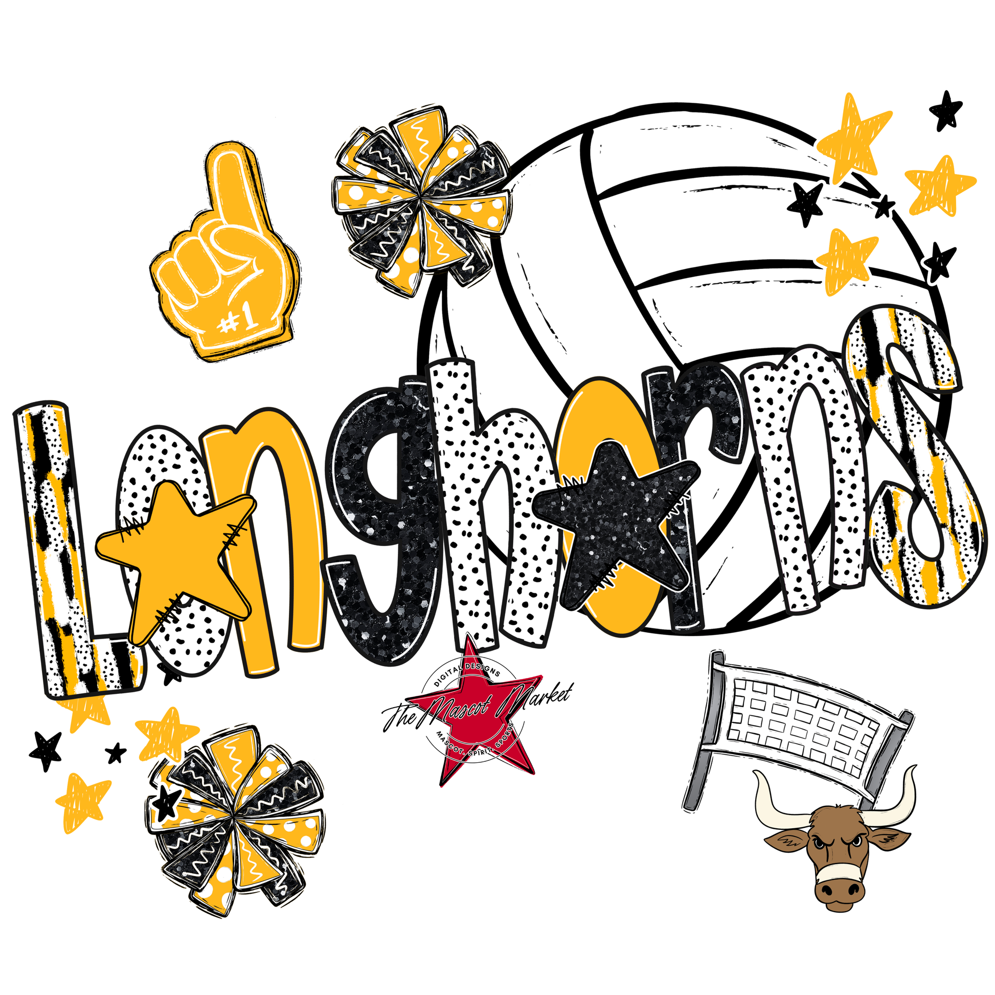 Longhorns Volleyball Scrape-Yellow