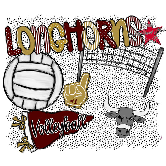 Longhorns Volleyball Spirit-Maroon & Gold