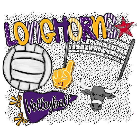 Longhorns Volleyball Spirit-Purple & Yellow