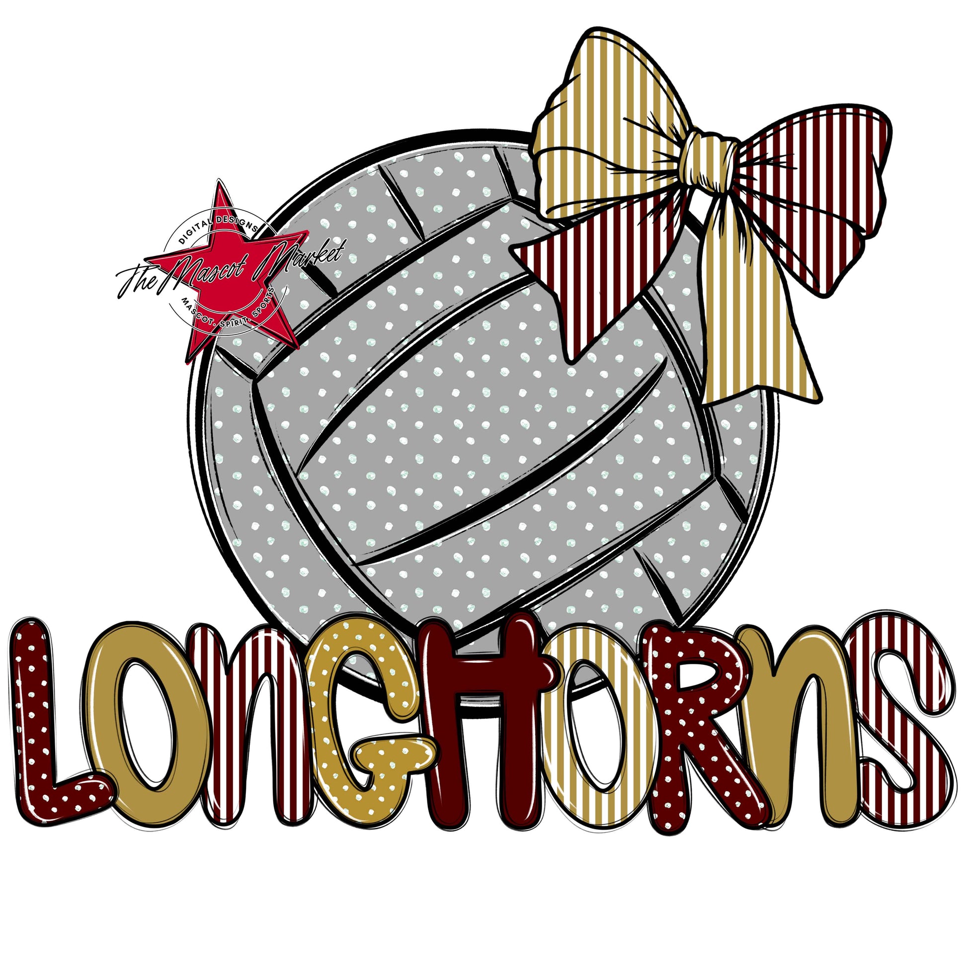Longhorns Volleyball Spirit Design-Maroon & Gold
