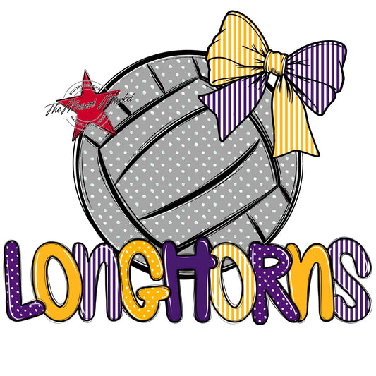 Longhorns Volleyball Spirit Design-Purple & Yellow