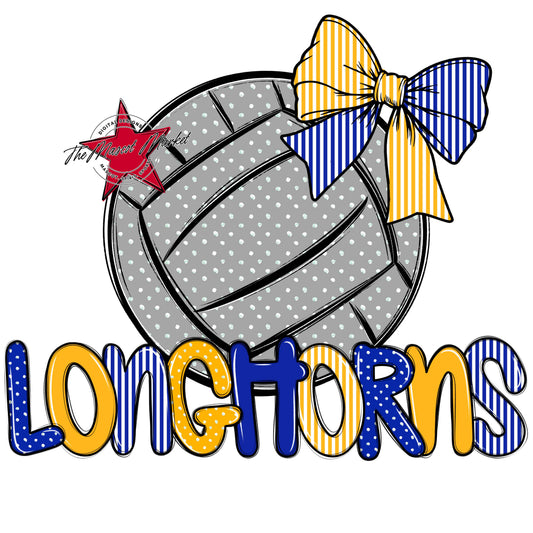 Longhorns Volleyball Spirit Design-Royal Blue & Yellow