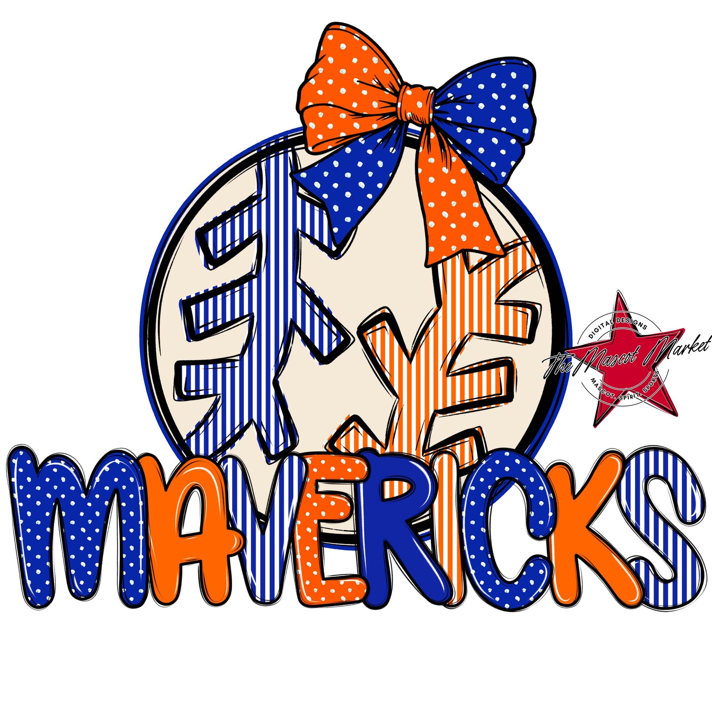 Mavericks Baseball-Softball Spirit Design-Royal Blue & Orange