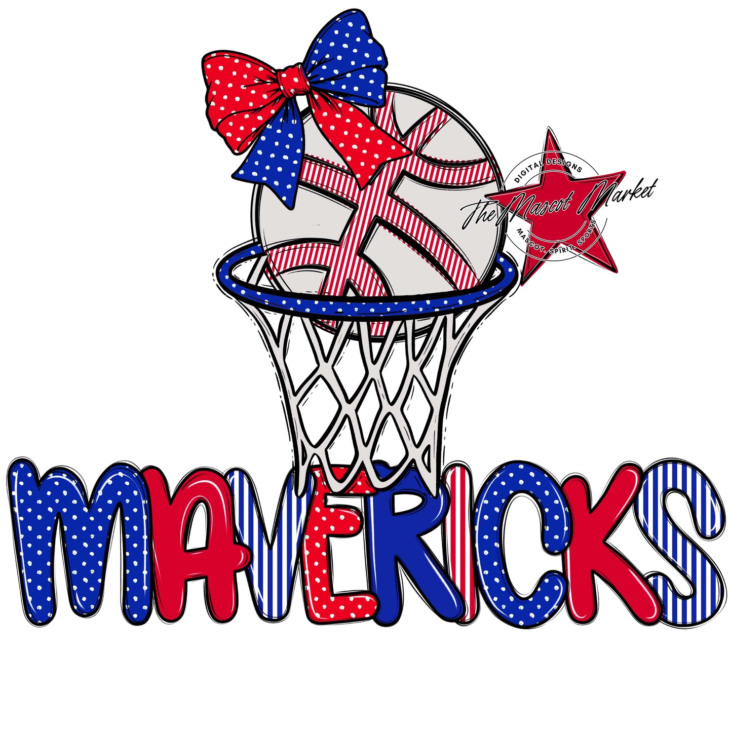 Mavericks Basketball Spirit Design-Royal Blue & Red