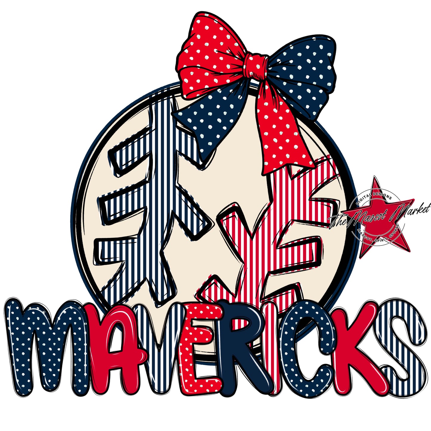 Mavericks Baseball-Softball Spirit Design-Navy & Red