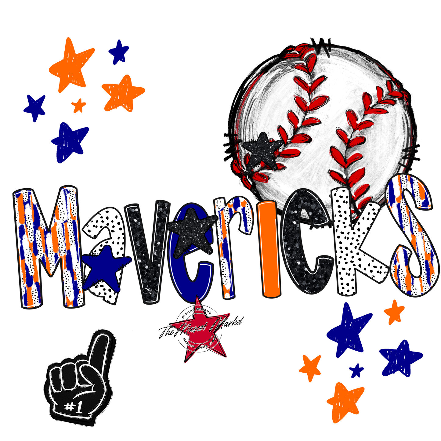 Mavericks Baseball Scrape-Blue-Orange