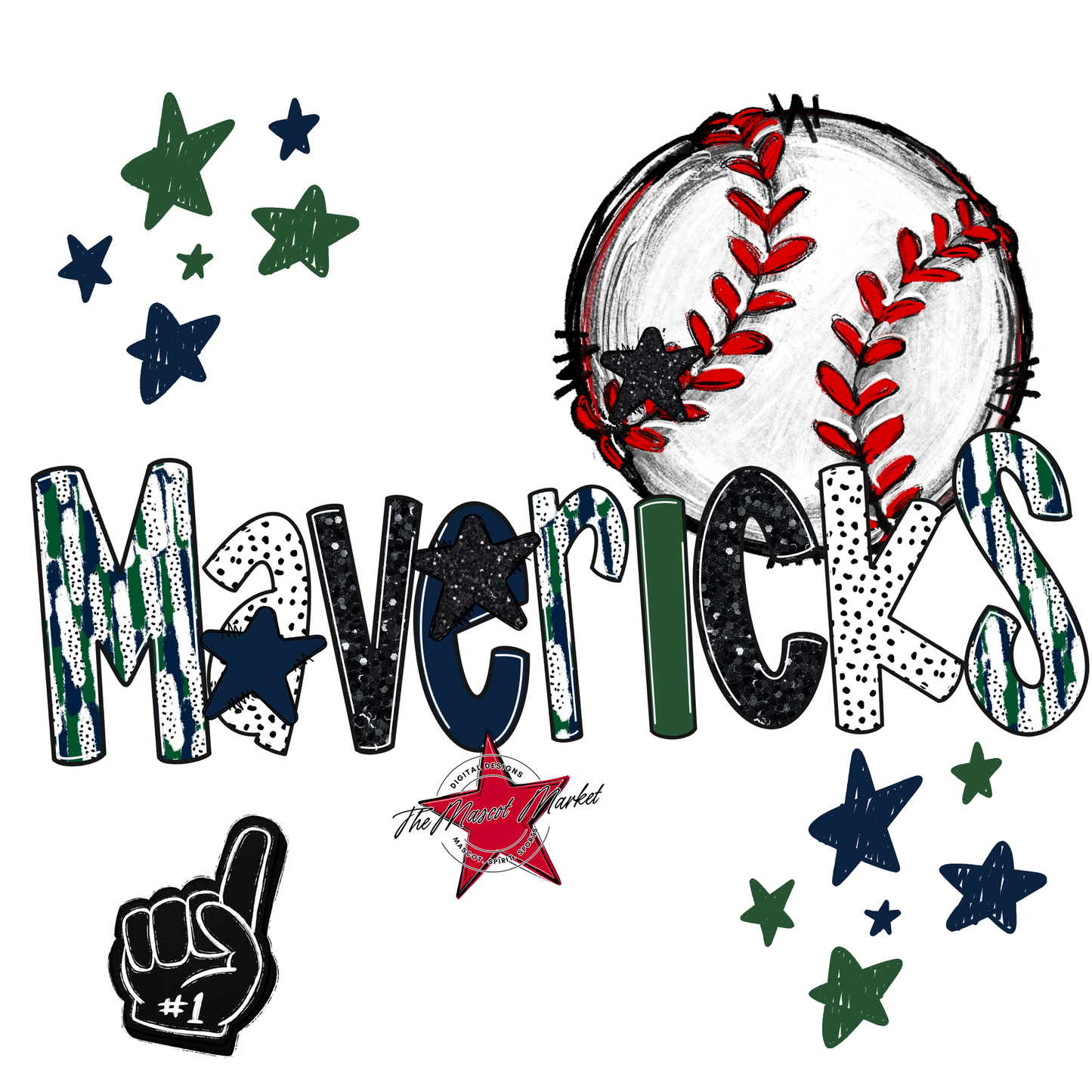 Mavericks Baseball Scrape-Navy-Green
