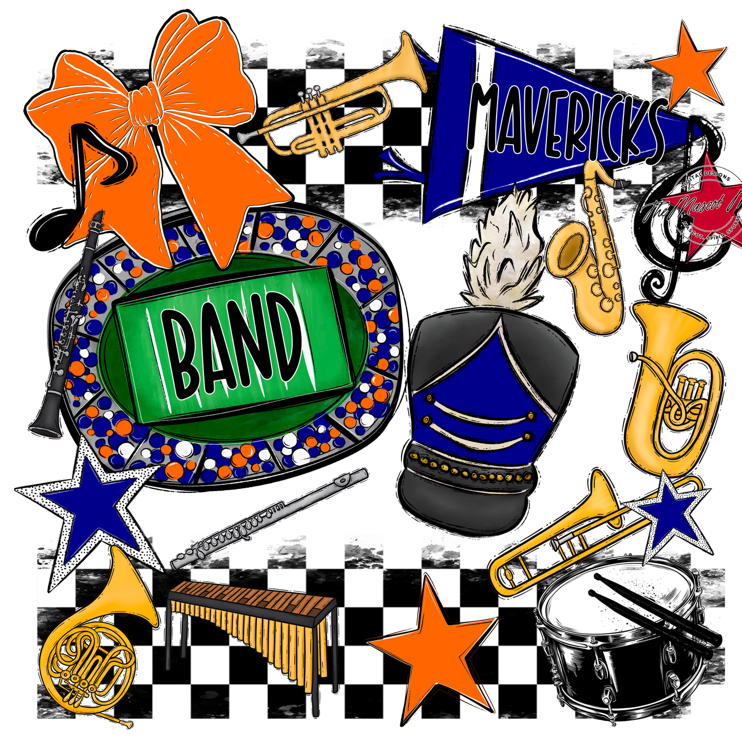 Mavericks Checkers Band Spirit Design-Blue-Orange