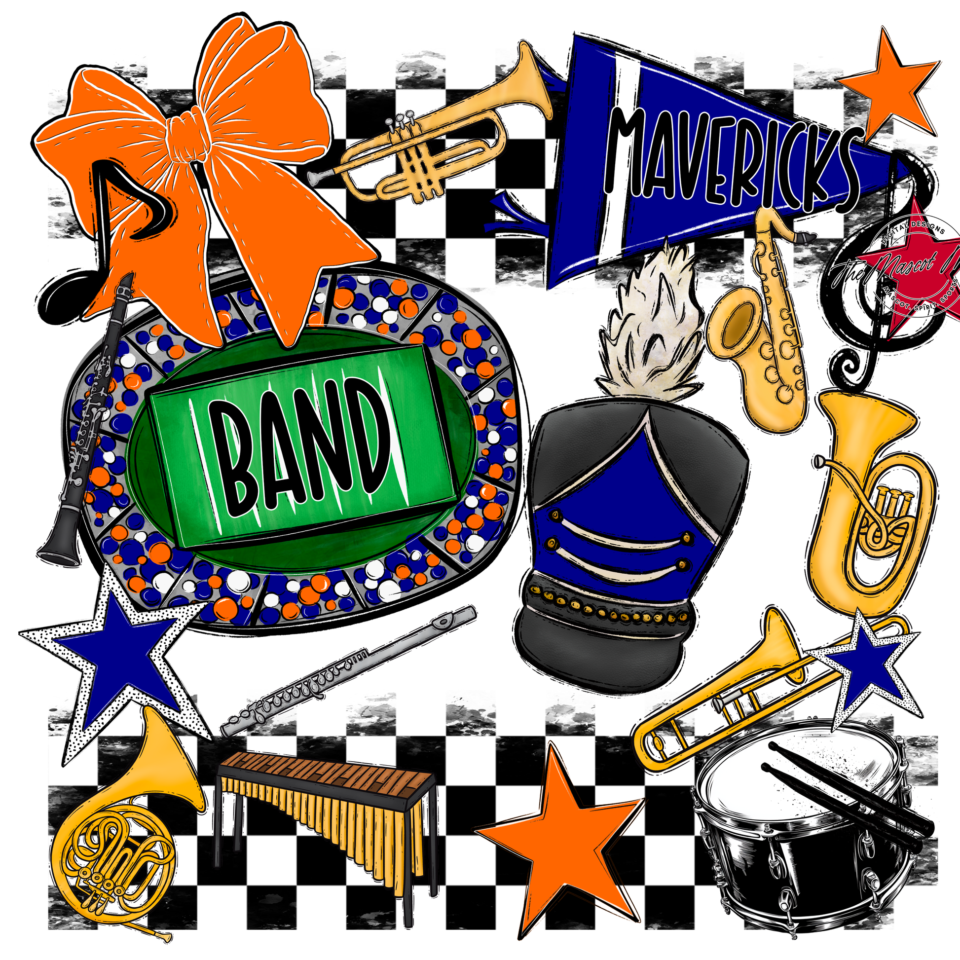Mavericks Checkers Band Spirit Design-Blue-Orange