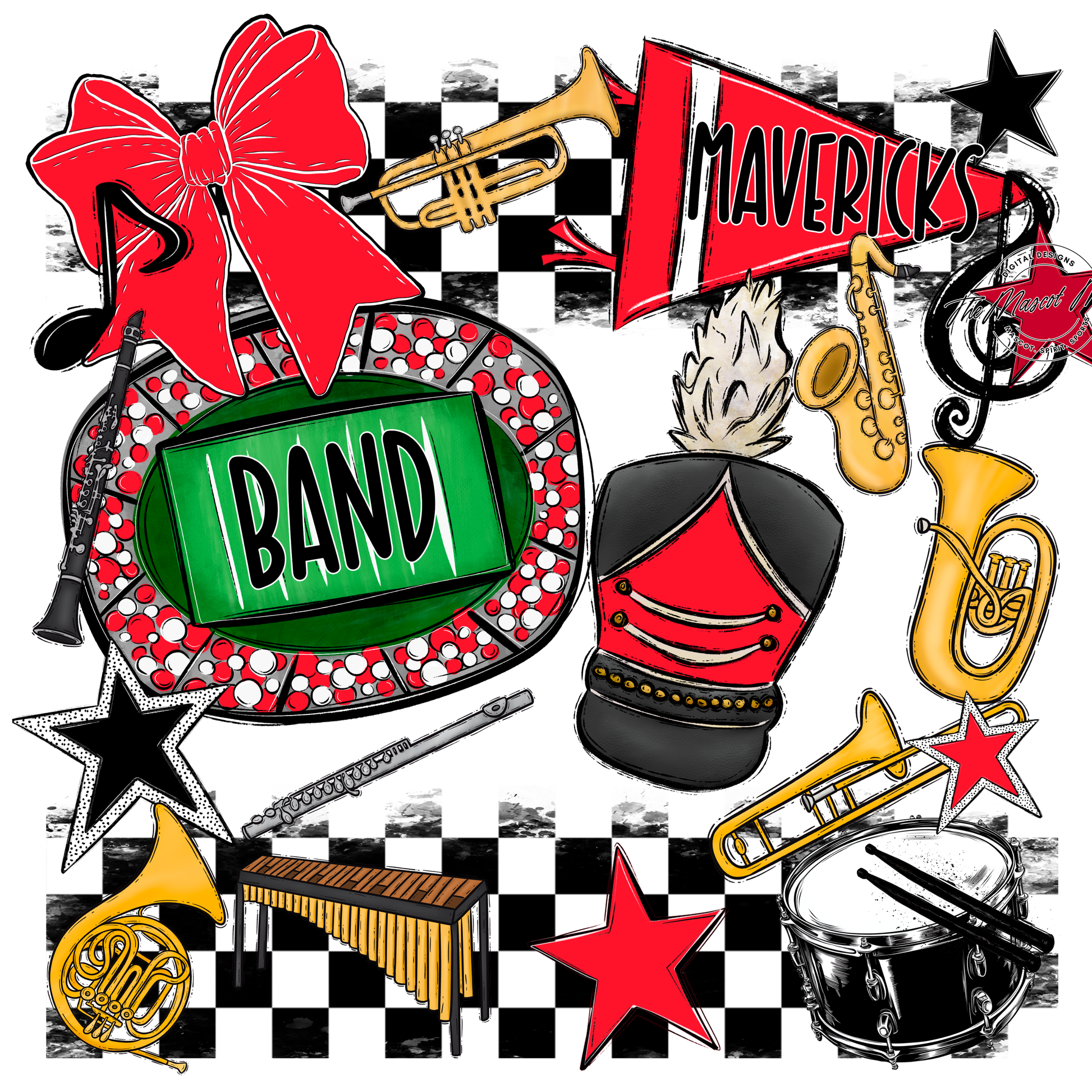 Mavericks Checkers Band Spirit Design-Bright Red
