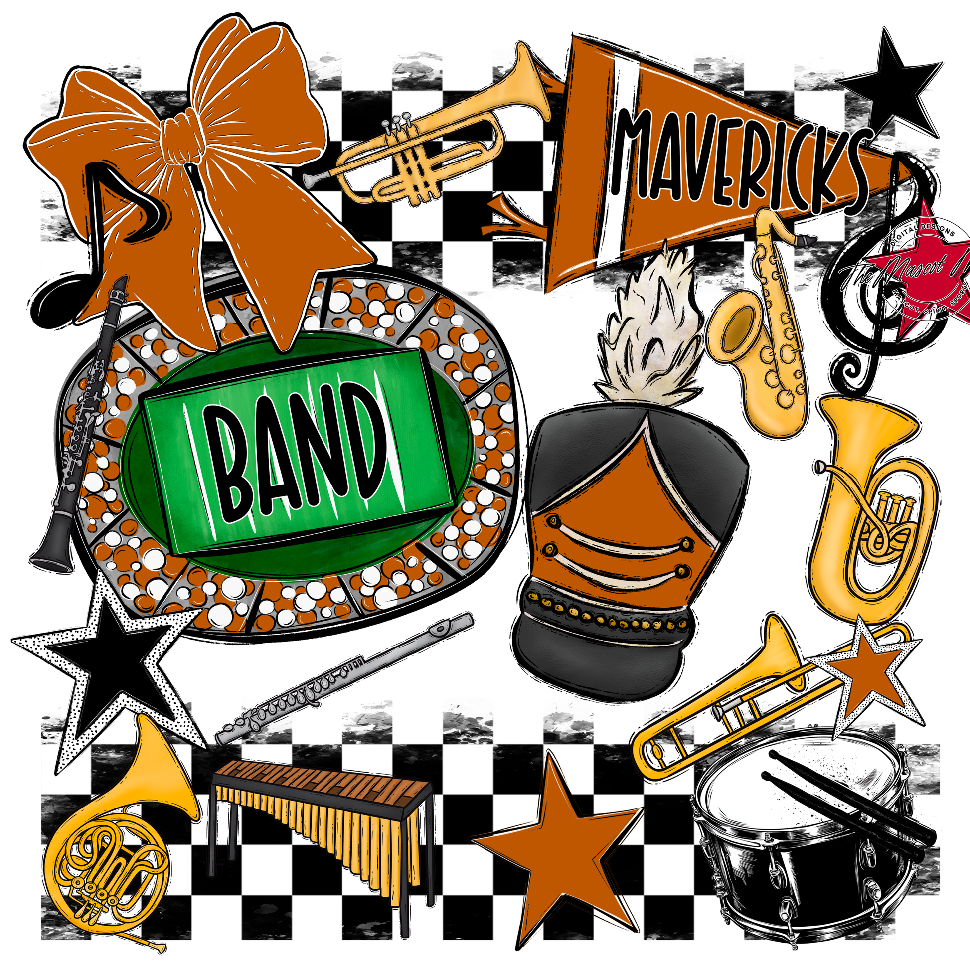 Mavericks Checkers Band Spirit Design-Burnt Orange