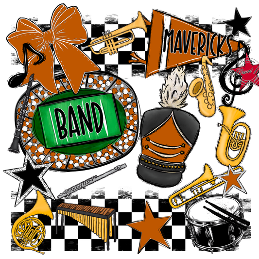 Mavericks Checkers Band Spirit Design-Burnt Orange