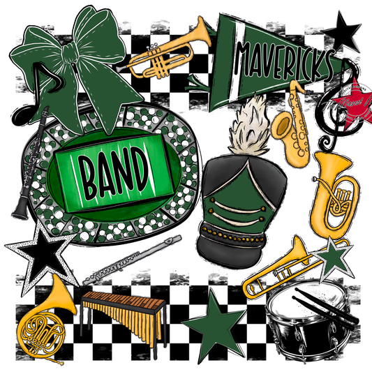 Mavericks Checkers Band Spirit Design-Green