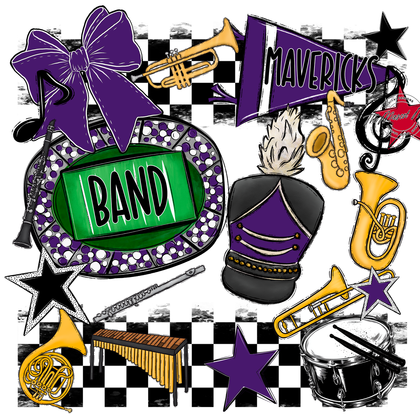 Mavericks Checkers Band Spirit Design-Purple