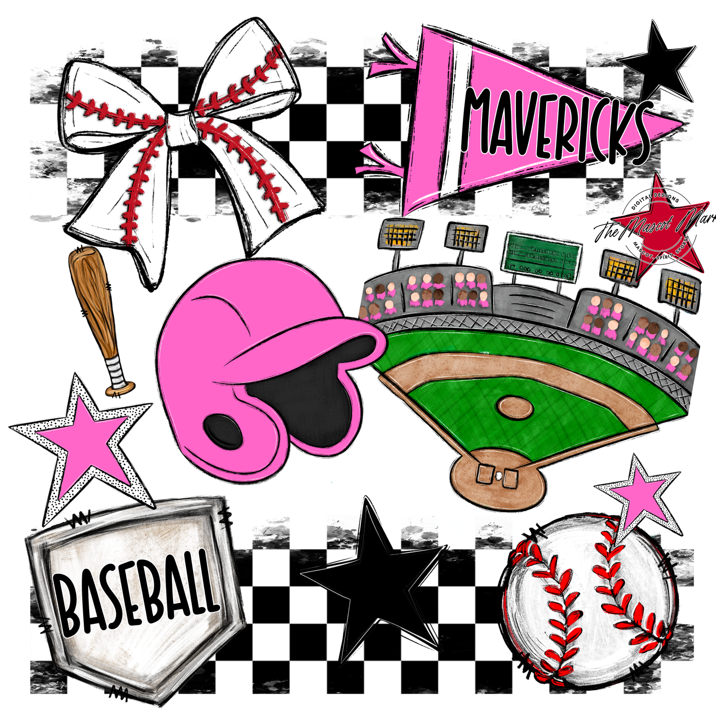 Mavericks Checkers Baseball Spirit Design-Baby Pink