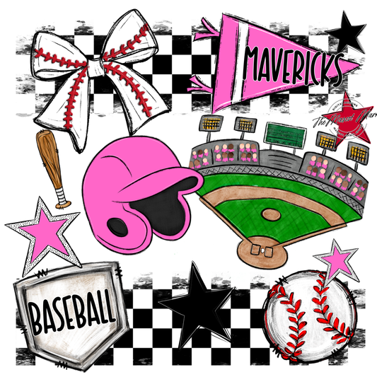 Mavericks Checkers Baseball Spirit Design-Baby Pink