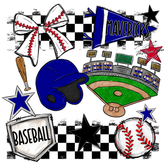 Mavericks Checkers Baseball Spirit Design-Blue