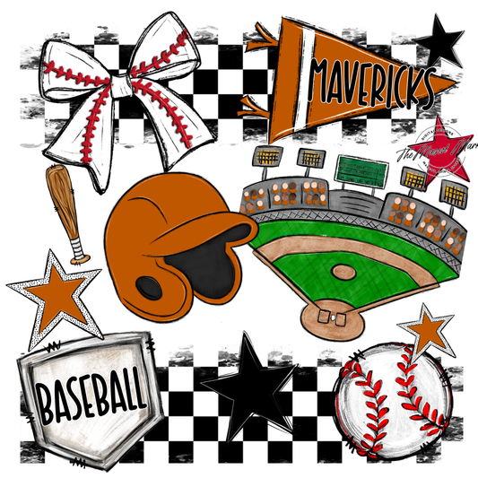 Mavericks Checkers Baseball Spirit Design-Burnt Orange